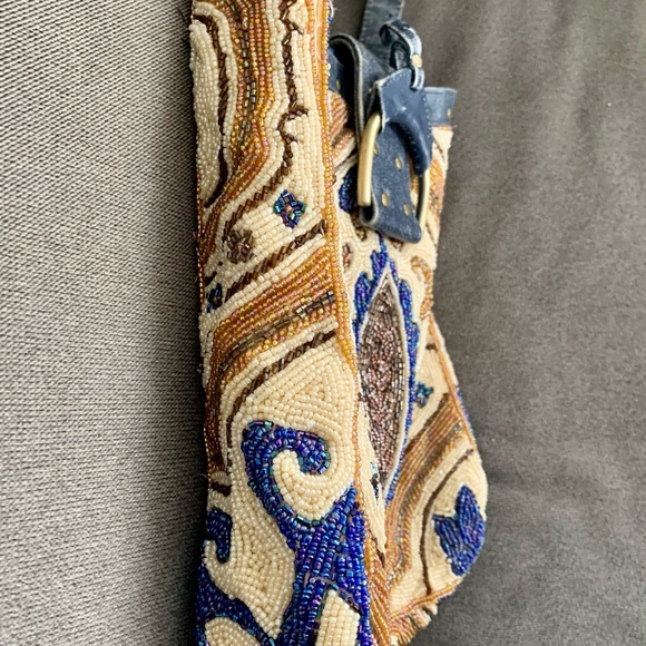 Christiana Beaded Blue/Ivory/Brown Shoulder Bag - Picture 5 of 16